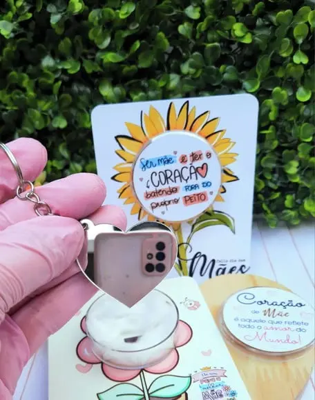 Cartão com Chaveirinho Coração- Dia das Mães
