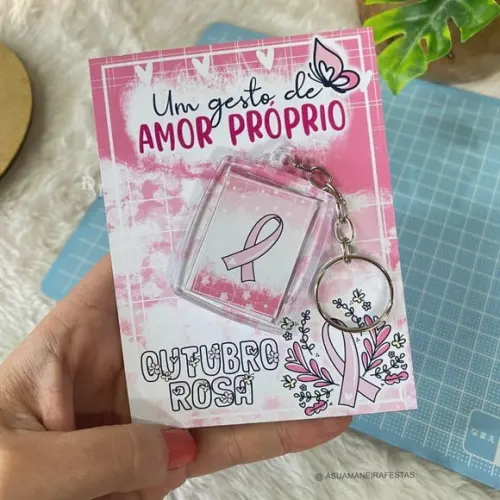Cartão com Chaveirinho- Outubro Rosa