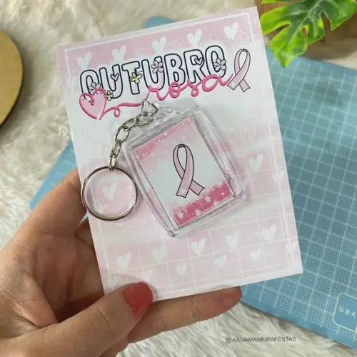 Cartão com Chaveirinho- Outubro Rosa