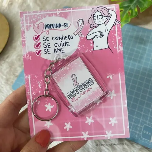 Cartão com Chaveirinho- Outubro Rosa