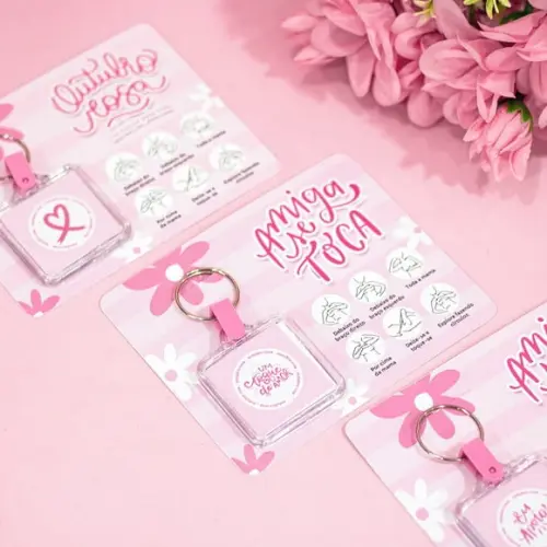 Cartão com Chaveiro- Outubro Rosa