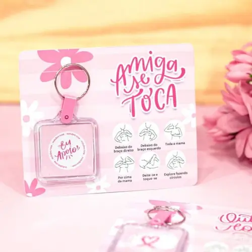 Cartão com Chaveiro- Outubro Rosa