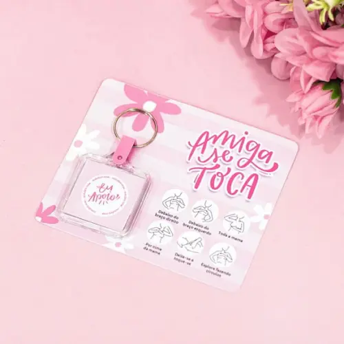 Cartão com Chaveiro- Outubro Rosa