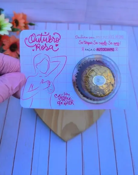 Cartão com Ferrero Rocher- Outubro Rosa