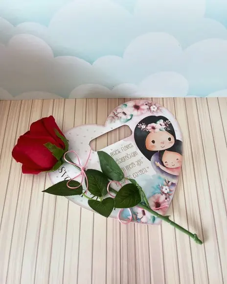 Cartão com Flor Artificial- Dia das Mães