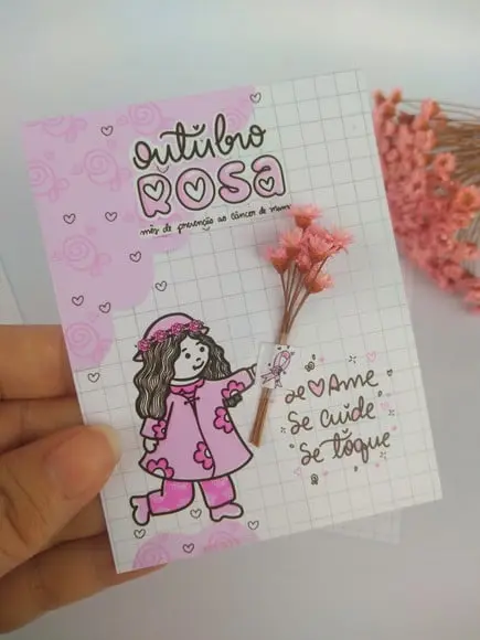 Cartão com Florzinha (mosquitinho)-outubro Rosa