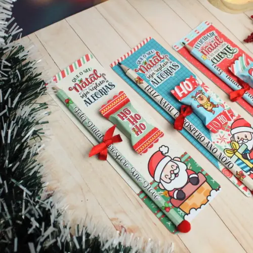 Cartão com Lápis e Balinha- Natal