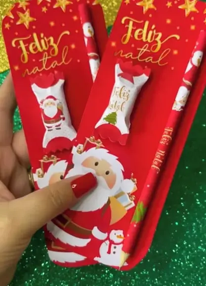 Cartão com Lápis e Balinha- Natal