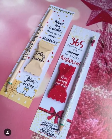Cartão com Lápis ou Caneta e Balinha- Natal