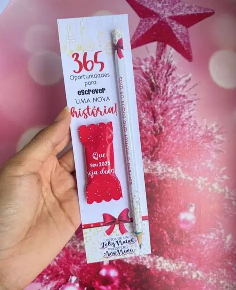 Cartão com Lápis ou Caneta e Balinha- Natal