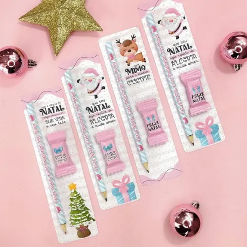 Cartão com Lápis ou Caneta e Balinha- Natal