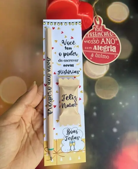 Cartão com Lápis ou Caneta e Balinha- Natal