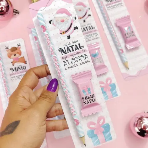 Cartão com Lápis ou Caneta e Balinha- Natal