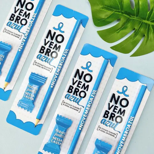 Cartão com Lápis ou Caneta e Bis- Novembro Azul