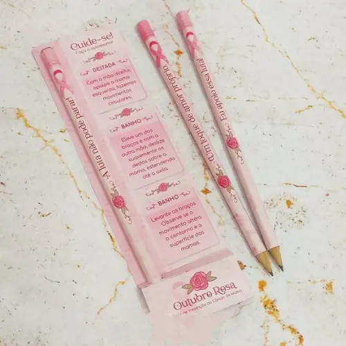 Cartão com Lápis- Outubro Rosa