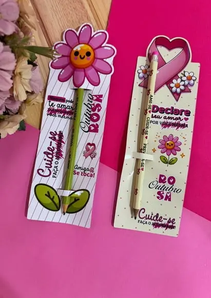 Cartão com Lápis- Outubro Rosa