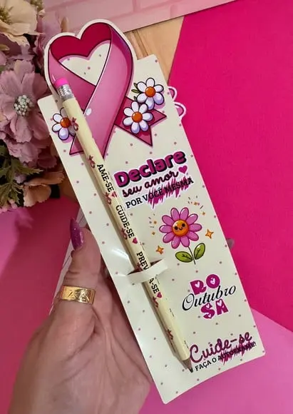 Cartão com Lápis- Outubro Rosa