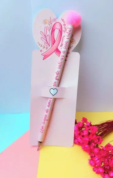 Cartão com Lápis- Outubro Rosa