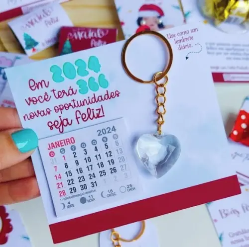 Cartão com Mini Calendário e Chaveirinho- Natal