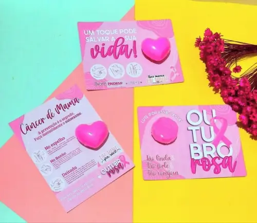 Cartão com Mini Sabonete- Outubro Rosa