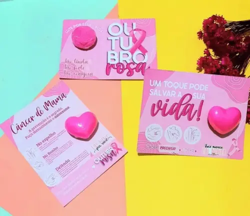 Cartão com Mini Sabonete- Outubro Rosa