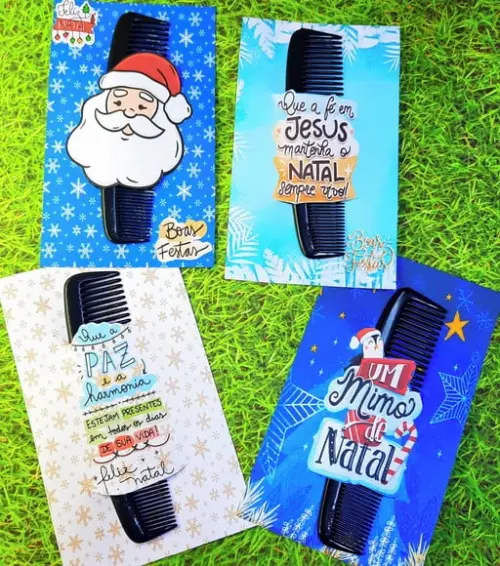 Cartão com Pente de Bolso- Natal
