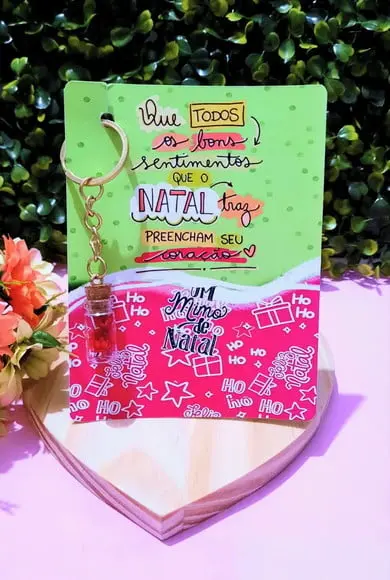 Cartão e Chaveirinho com Florzinha Sempre Viva- Natal