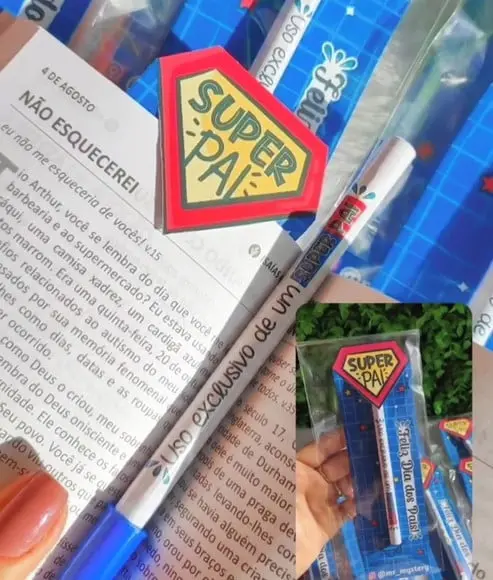 Cartão Marcador de Página com Caneta- Dia dos Pais