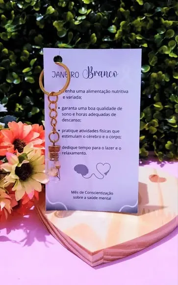 Cartão+chaveirinho com Florzinha Sempre Viva- Janeiro Branco