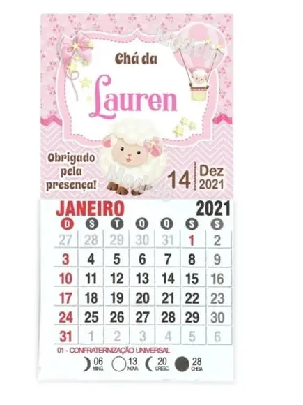 CHÁ DE BEBÊ LEMBRANCINHA- CALENDÁRIO COM IMÃ