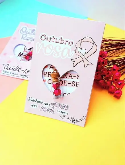 Envelope com Card e Chaveirinho- Outubro Rosa
