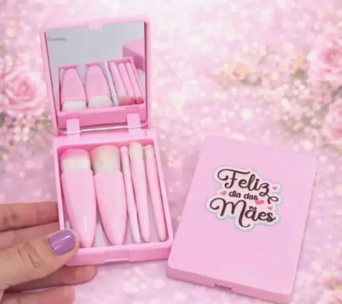 Estojo com 5 Mini Pincéis de Maquiagem- Dia das Mães