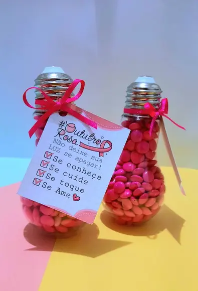 Lâmpada Baleiro com Chocolates- Outubro Rosa