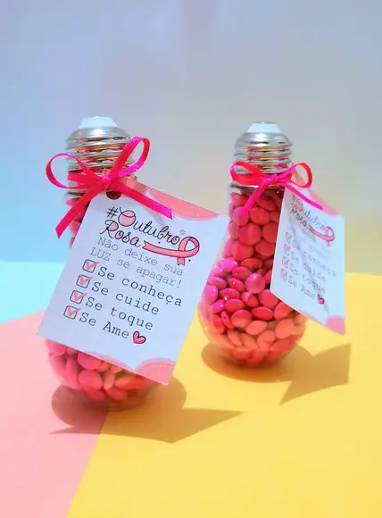 Lâmpada Baleiro com Chocolates- Outubro Rosa
