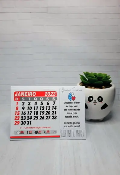 Mini Calendário de Mesa- Janeiro Branco/ Saúde Mental