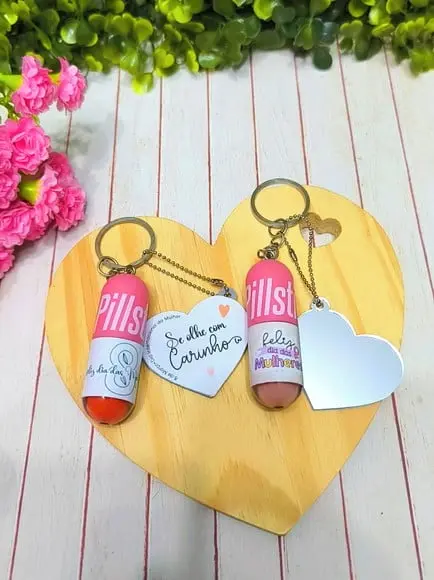 Mini Gloss e Coração Espelhinho- Dia da Mulher