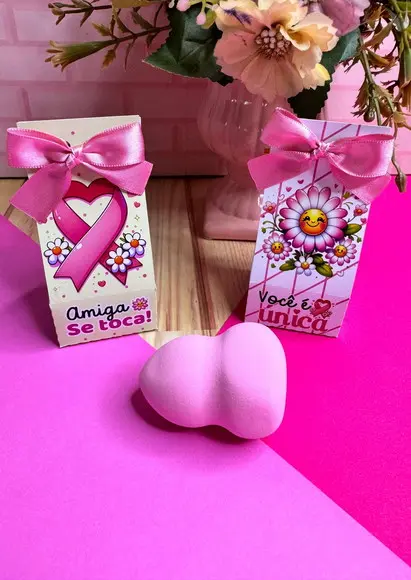 Porta Esponjinha com Esponjinha de Maquiagem- Outubro Rosa