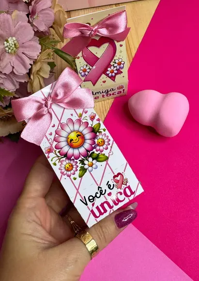 Porta Esponjinha com Esponjinha de Maquiagem- Outubro Rosa
