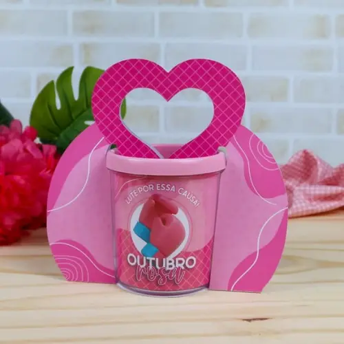 Suporte com Caneca Acrílica- Outubro Rosa