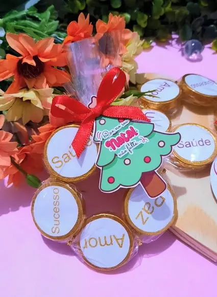 Tag com 5 Moedinhas de Chocolate ao Leite- Natal