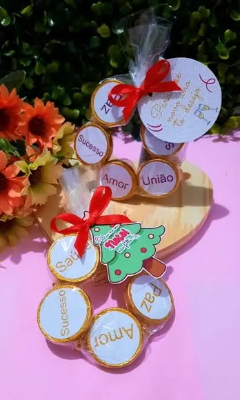 Tag com 5 Moedinhas de Chocolate ao Leite- Natal
