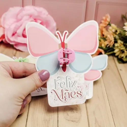 Tag com Mini Prendedor de Cabelo- Dia das Mães