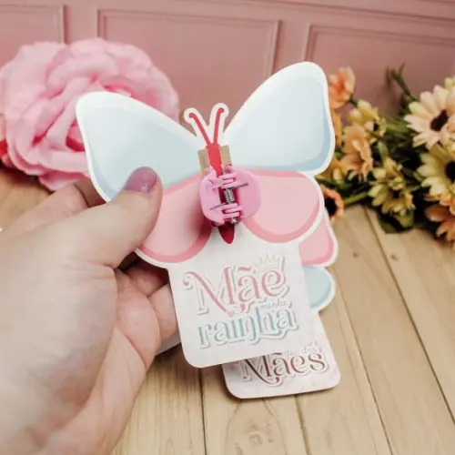 Tag com Mini Prendedor de Cabelo- Dia das Mães