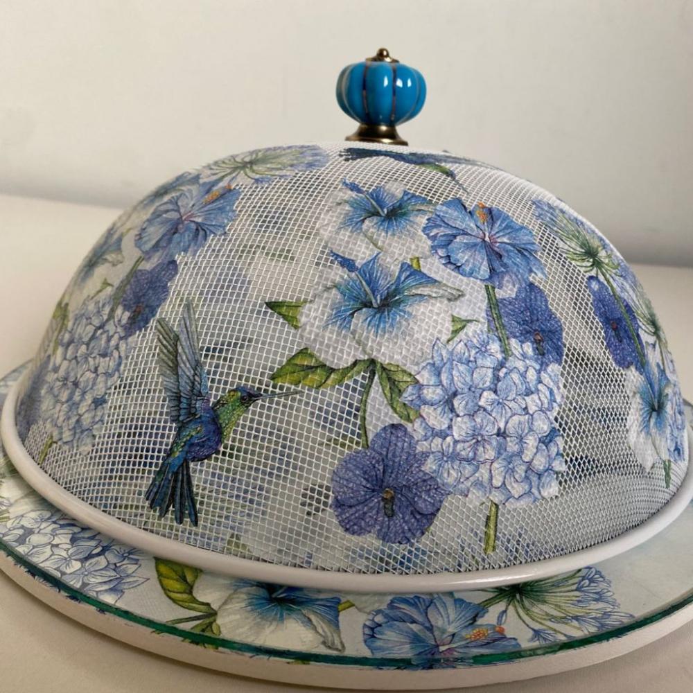 Boleira artesanal decorada/Cobre bolo decorado c/decoupage/Prato