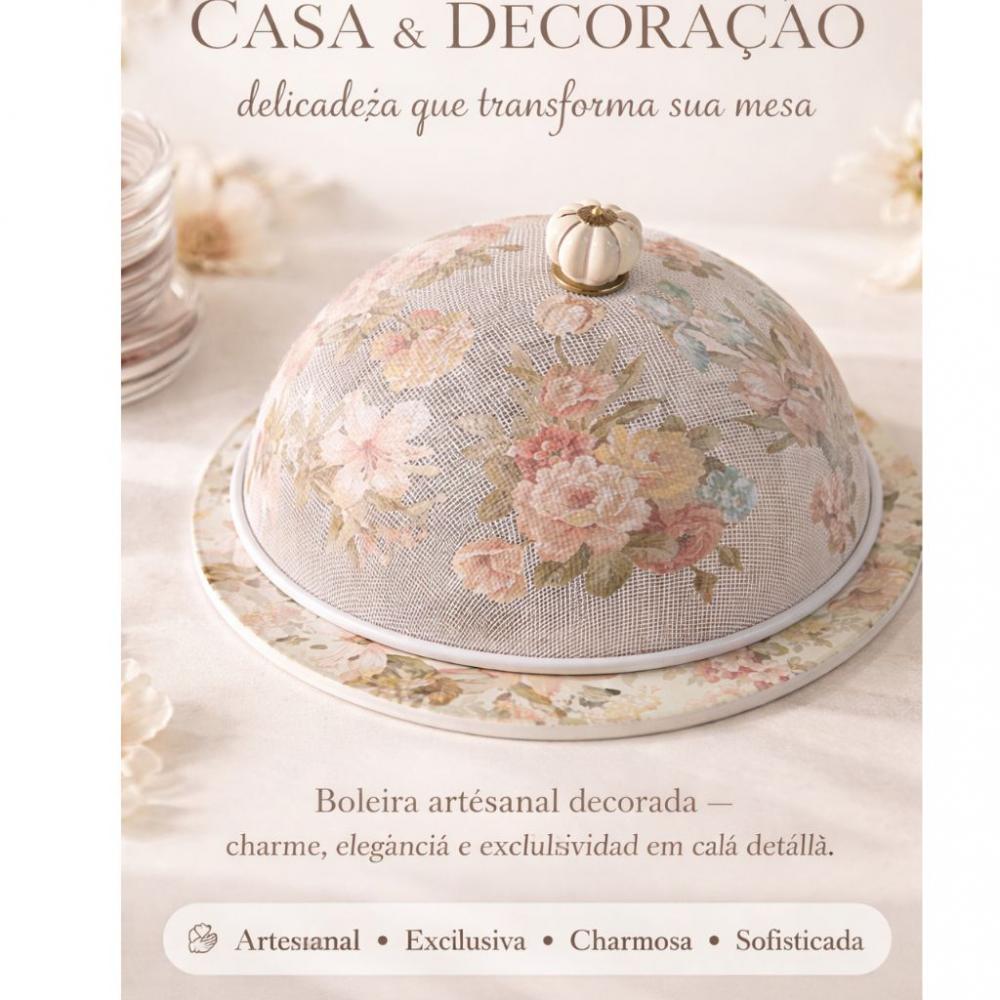 Boleira artesanal decorada/Cobre bolo decorado c/decoupage/Prato