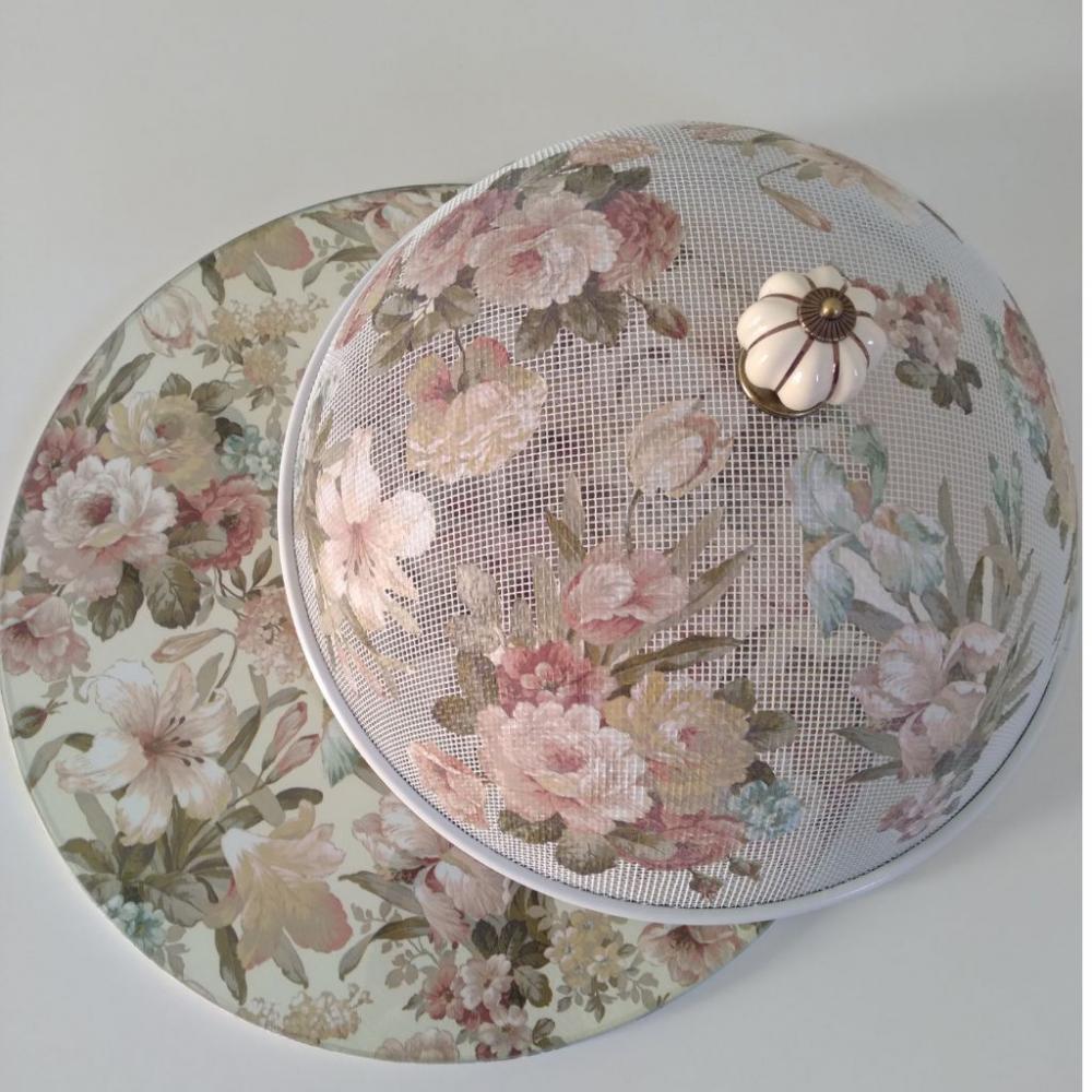 Boleira artesanal decorada/Cobre bolo decorado c/decoupage/Prato