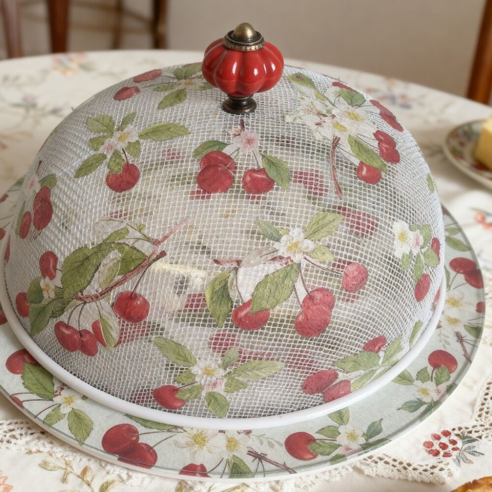 Queijeira artesanal decorada/Prato MDF com proteção de vidro