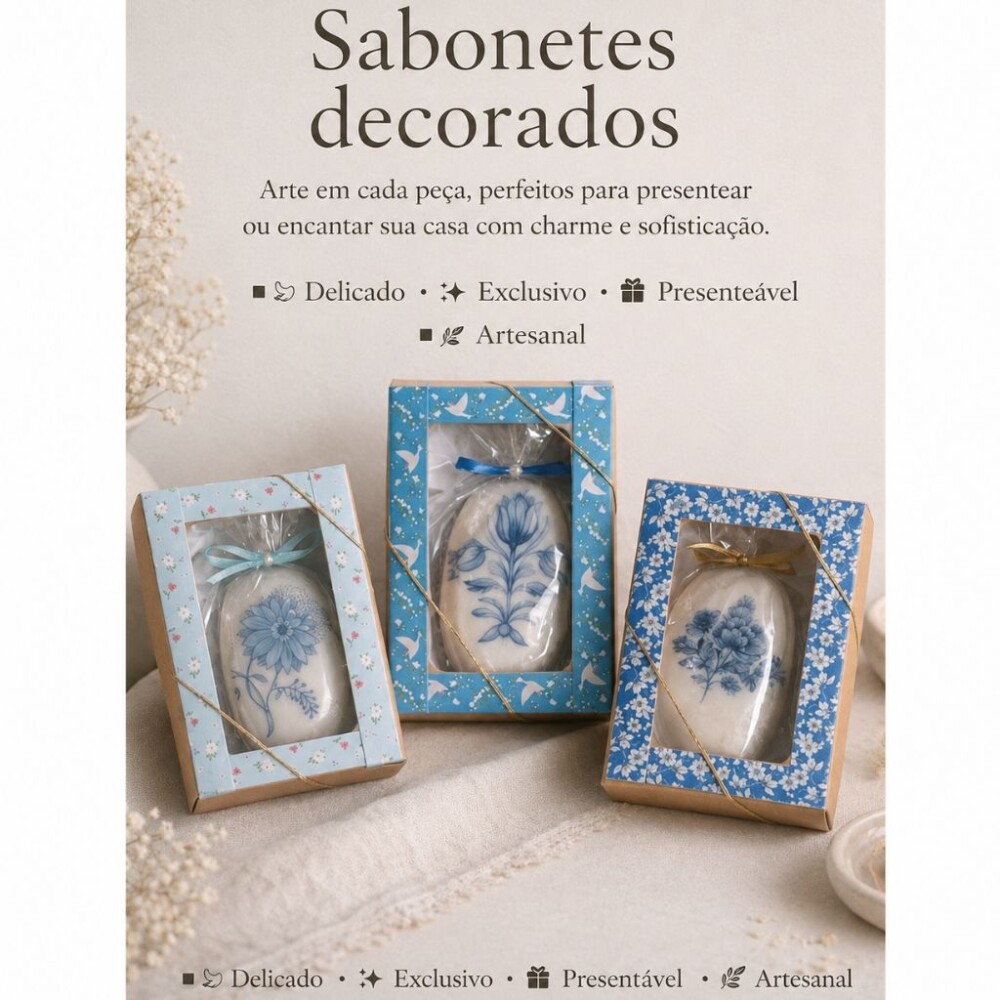Kit com 3 sabonetes Lux decorados c/decoupage (85 g)  - Embalagem