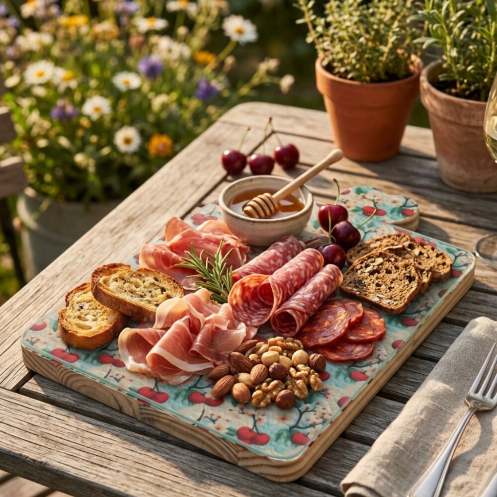 Tábua madeira decorada com decoupage (tecido) - proteção de vi