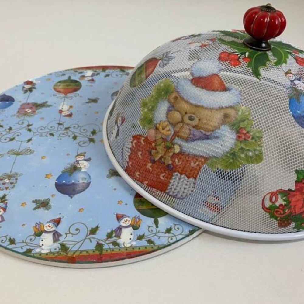 Boleira artesanal decorada/Cobre bolo decorado com decoupage - Pr